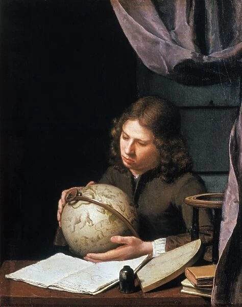 YOUNG ASTRONOMER. Leyden School. Oil on oak, second half of 17th century