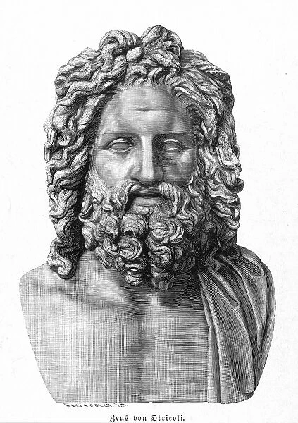 ZEUS. Wood engraving of a Roman marble copy of the lost 4th century B. C. original Greek sculpture