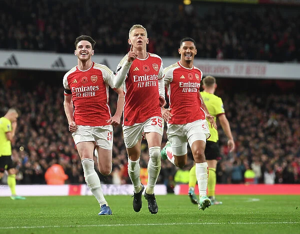 Arsenal's Triumph: Unforgettable Goal Celebration by Zinchenko, Rice, and Saliba (2023-24)