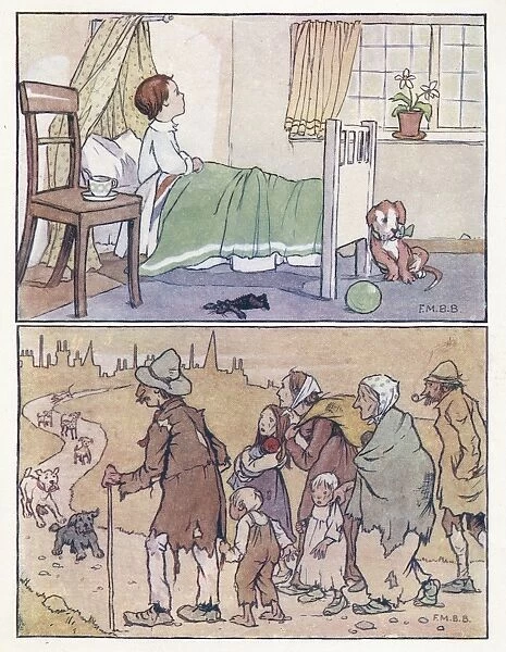 Nursery Rhymes -- boy in bed, beggars on road