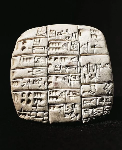Administrative clay tablet in cuneiform script with count of goats and rams, from Tell Telloh (ancient Ngirsu), Iraq