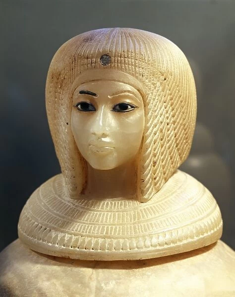 Alabaster canopic jar of Ahmose, New Kingdom, Dynasty XVIII