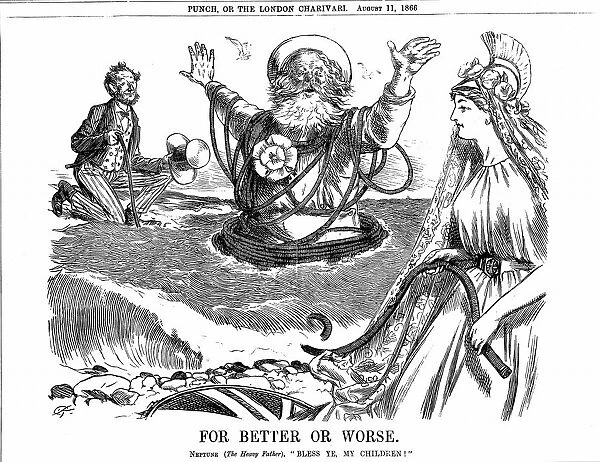 Atlantic Telegraph: Father Neptune blessing Britannia and Uncle Sam on the successful