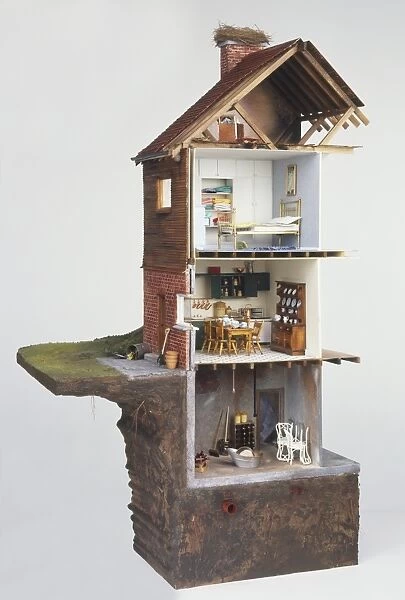 Cross-section model house, with furniture