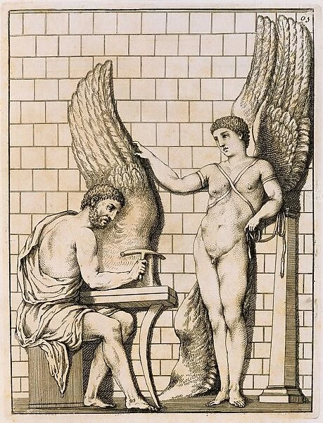 Daedalus and Icarus from Unpublished Monuments of Antiquity (Monumenti antichi inediti) by Johann Joachim Winckelmann (1717-1768) after a bas-relief of Villa Albani in Rome, engraving, 1767