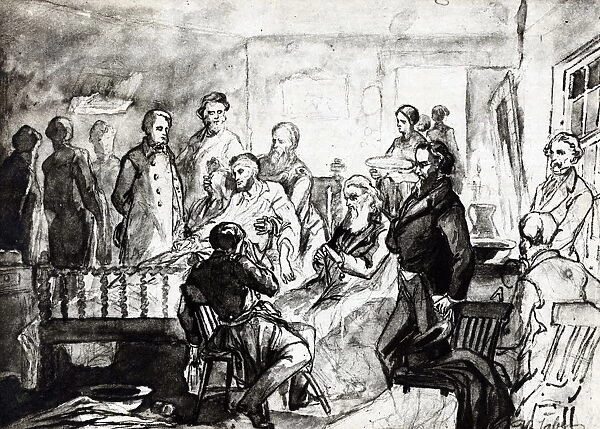 Death of President Abraham Lincoln, drawing, 1942