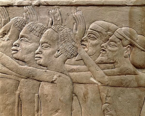 Egypt, Libyans and Nubians from the tomb of the commander in chief and Pharaoh Horemheb (circa 1330-1292 B. C. ), eighteenth dynasty, detail of bas-relief in limestone