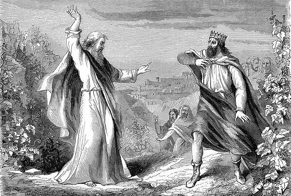 Elijah, Old Testament prophet, denouncing Ahab, idolatrous king of Israel, in Naboths vineyard