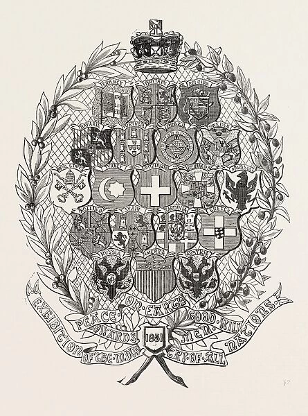 ENAMEL, ARMS OF ALL NATIONS, 1851 engraving