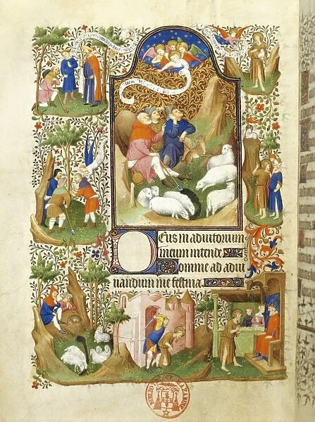 France, The annunciation to the shepherds, miniature from the manuscript Breviary 469 (folio 56), 1410-15