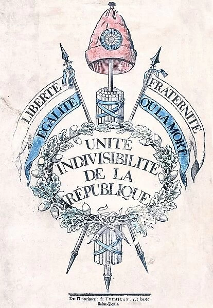 French Revolution 1789: Allegorical emblem of Republic Fasces topped by Cap of Liberty