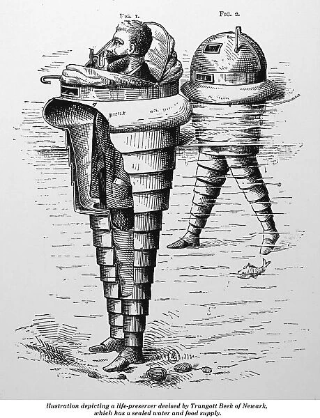 Illustration depicting a life-preserver devised by Trangott Beek of Newark