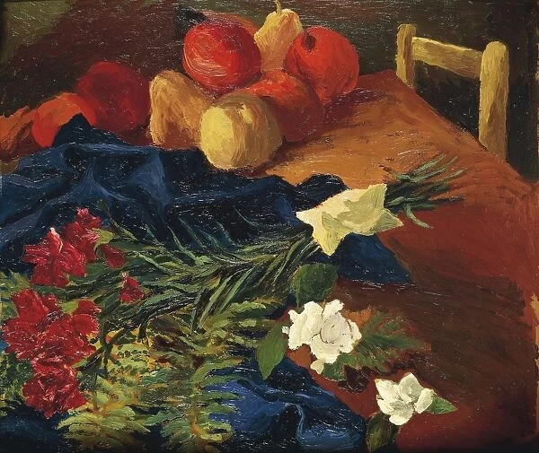 Italy, still life painting of fruit and flowers