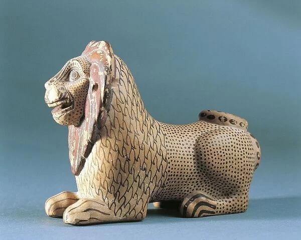 Italy, Sicily, Polychrome statuette representing a Corynthian lion