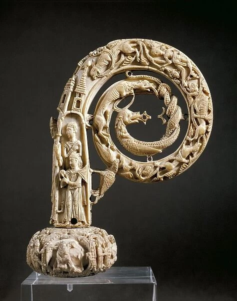 Ivo of Chartres carved ivory crozier, Curved top from Treasury of Beauvais Cathedral