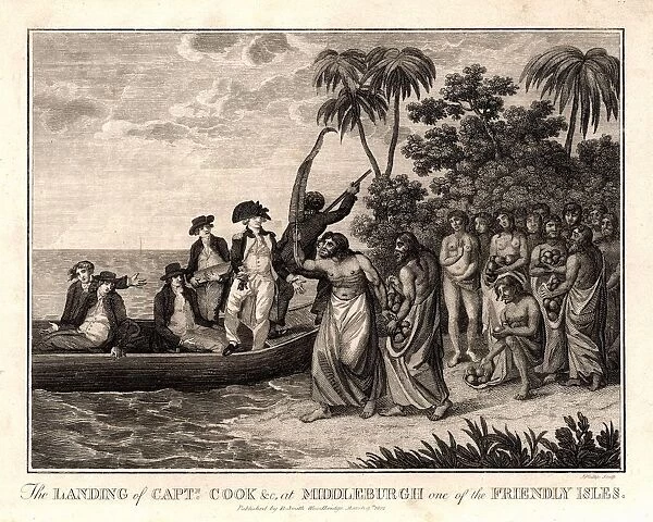James Cook (1728-79) English explorer and navigator and hydrographer landing on the