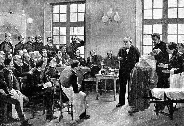 Jean Martin Charcot (1825-1893) giving a clinical lecture at the Salpetriere. Engraving