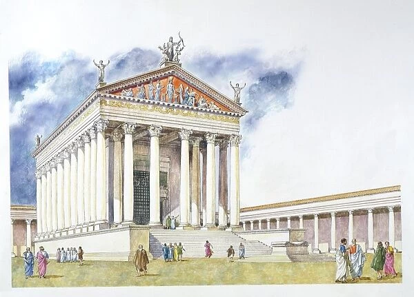 Jordan, Jerash (Gerasa), reconstruction of Artemide temple, illustration