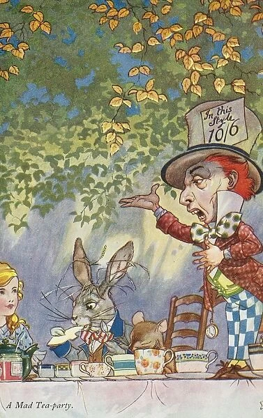 A Mad Tea-Party Postcard by Charles Folkard, Based on Alice in Wonderland by Lewis Carroll. ca. 1900-1920, A Mad Tea-Party Postcard by Charles Folkard, Based on Alice in Wonderland by Lewis Carroll
