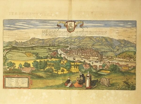 Map of Bilbao from Civitates Orbis Terrarum by Georg Braun, 1541-1622 and Franz Hogenberg, 1540-1590, engraving