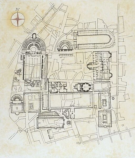 Map of the central Campus Martius, drawing