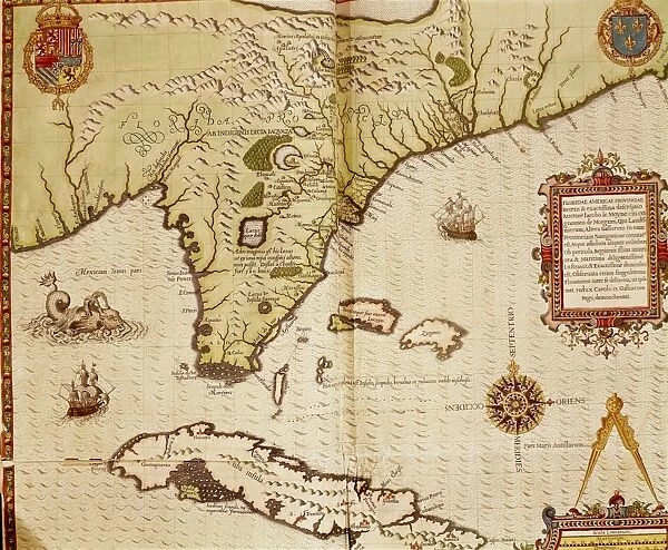 Map of Florida and Cuba by Theodore de Bry, 1563