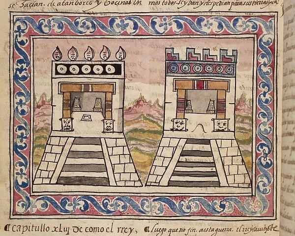 Mexico, Aztec temples of Tenochtitlan, from The History of the Indies of New Spain, manuscript by Diego Duran, 1579