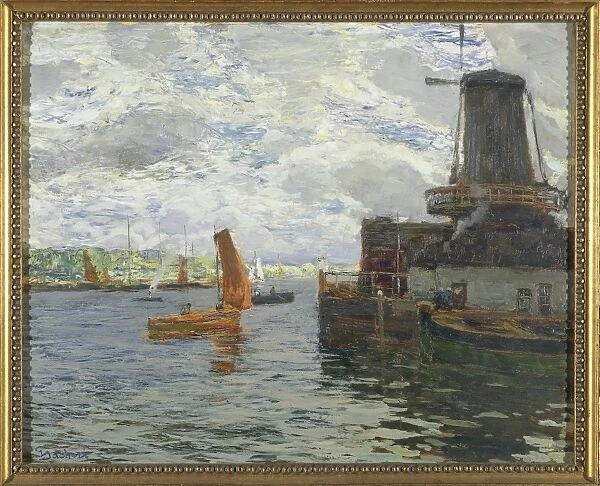 Netherlands, Windmill in Dordrecht by Giuseppe Sacheri, oil on card