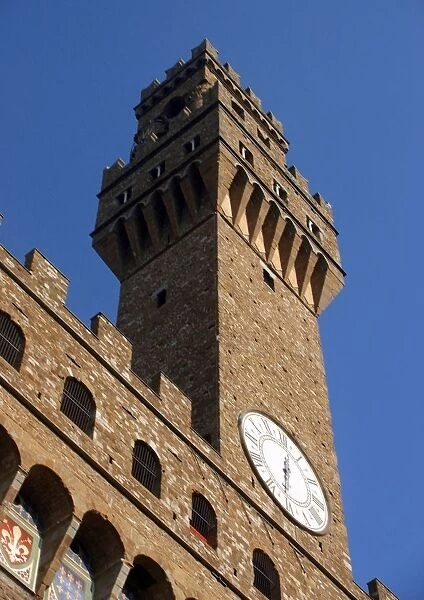 The Palazzo Vecchio is the town hall of Florence, Italy. Romanesque, crenulated fortress-palace