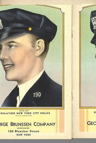 Front of a Pamphlet for the George Brunssen Company. ca. 1932, The front of a catalog of police hats of the George Brunssen Company features an New York Police Officer