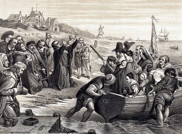 Pilgrim Fathers, members of English Separatist Church sect of Puritans, leaving