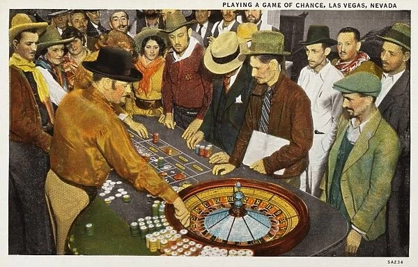Playing Roulette at a Casino. ca. 1935, Las Vegas, Nevada, USA, PLAYING A GAME OF CHANCE, LAS VEGAS, NEVADA