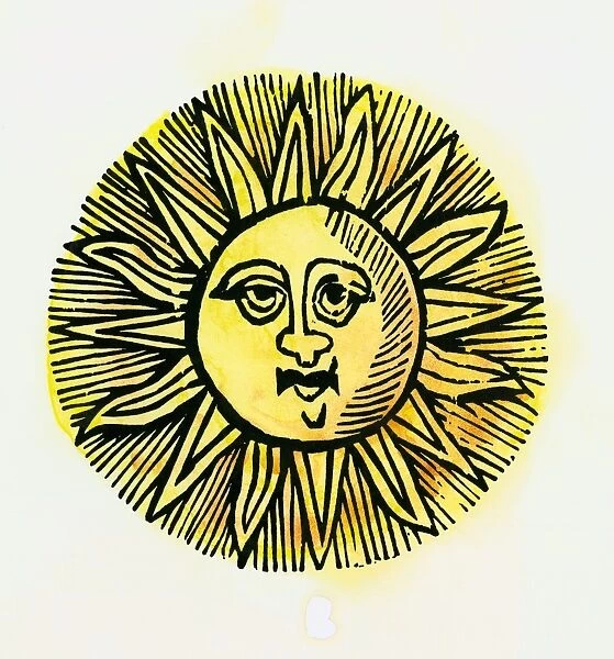 A pre - christian drawing of the sun with a face