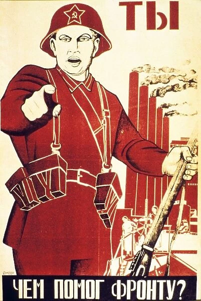 A soviet propaganda poster from world war 2, you! how did you help the front (war effort)