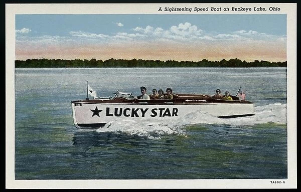 Speedboat on Buckeye Lake. ca. 1937, Ohio, USA, A Sightseeing Speed Boat on Buckeye Lake, Ohio