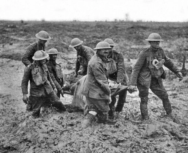 Stretcher bearers Passchendaele August 1917. Stretcher bearers struggling through