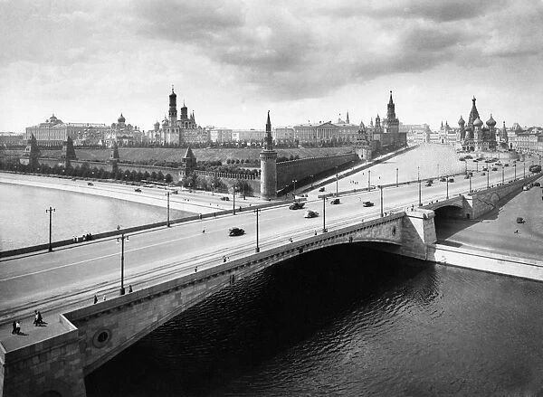 A view of the kremlin over the moscow river in the 1930s