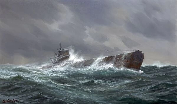 World War II 9139-1945: Submarine at sea 1943. German navy U-boat travelling