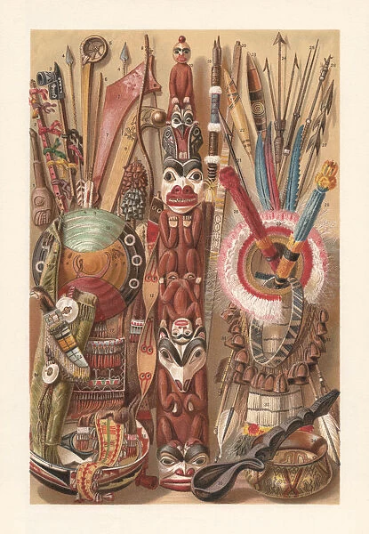 American Indian culture objects, chromolithograph, published in 1897