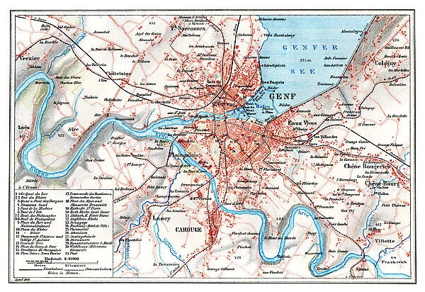 Antique map of Geneva Switzerland 1896