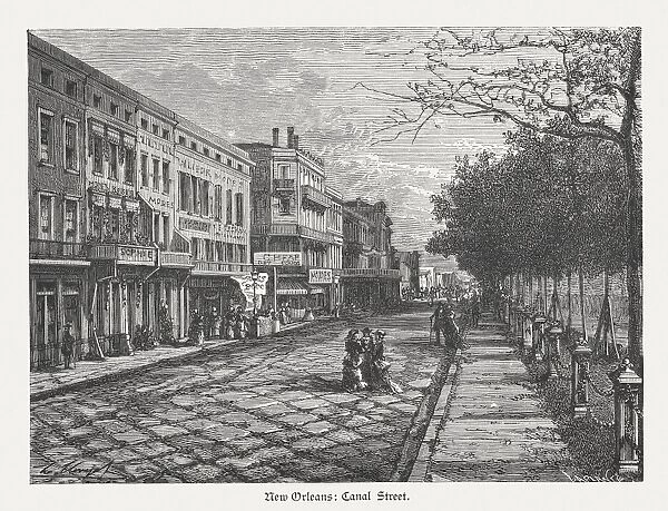 Canal Street in New Orleans, wood engraving, published in 1880