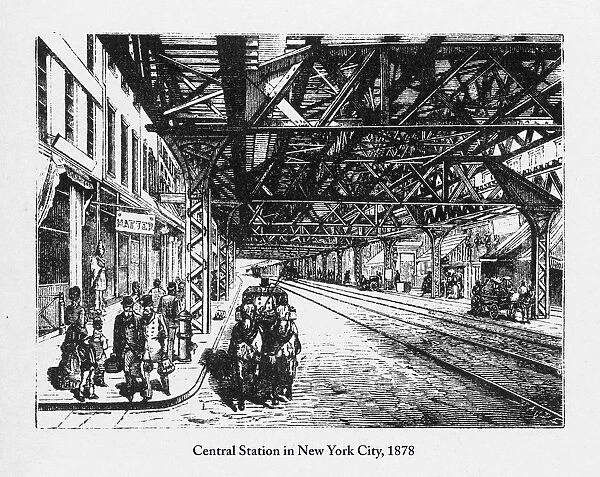 Central Station in New York City Victorian Engraving, 1878