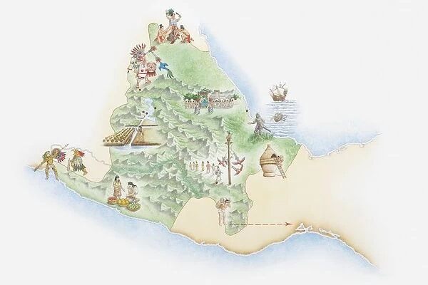 Illustrated map of the land of the Aztecs