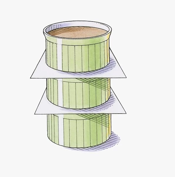 Illustration of stack of ramekins separated by paper