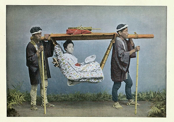 Japanese woman carried in a sedan chair, litter, History Japan 1890s, 19th Century