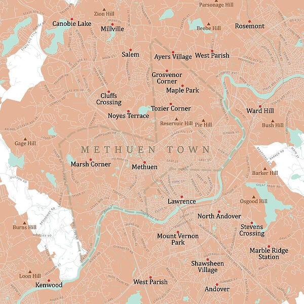 MA Essex Methuen Town Vector Road Map