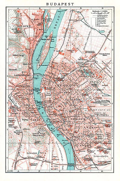 Map city of Budapest Hungary 1898