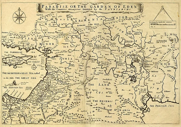 Middle East Ancient Map, Garden of Eden, 1675