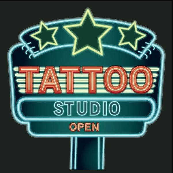 Retro Tattoo parlor with stars studio neon sign