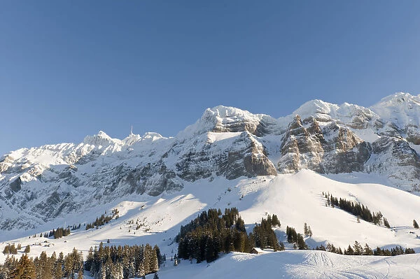 Saentis massif in the winter with Mt Saentis, 2500m, Appenzell Alps, Canton Appenzell-Innerrhoden, Switzerland, Europe